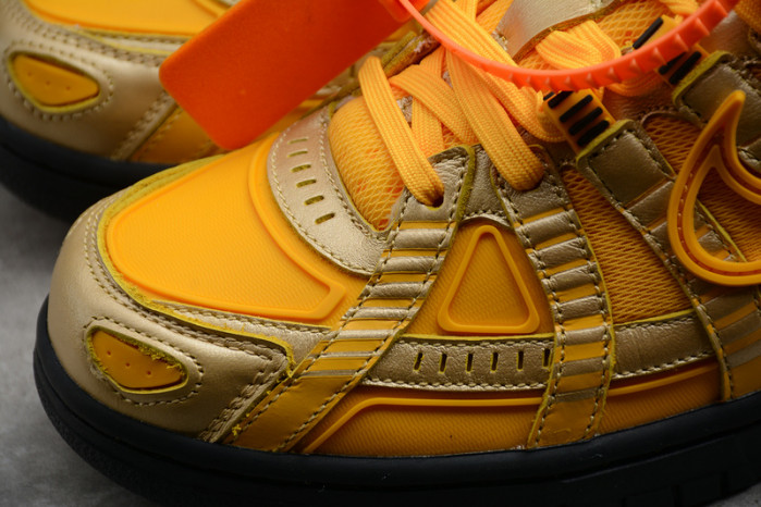 OW x Nike Air Rubber Dunk “University Gold” CU6015-700