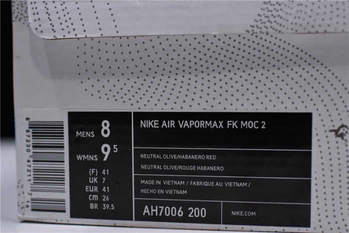 Nike VaporMax FK Moc 2 Natural Olive Habanero Red Air Vapor Max mens AH7006-200